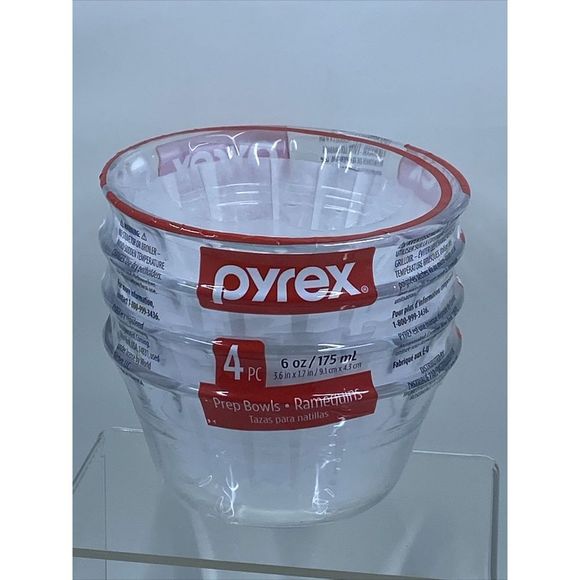 Pyrex Custard Cups Ramekins Clear Glass Bowls 6 Oz Set Of 4 - Picture 1 of 6